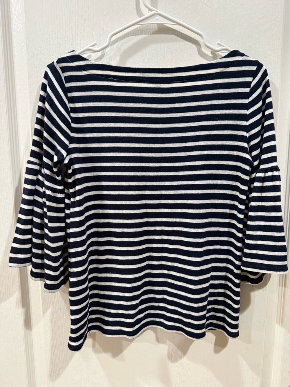 Banana Republic Navy and White Striped boat neck Nautical Preppy Bell Sleeve Top